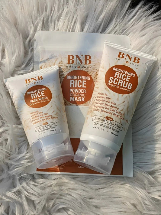 BNB 3 In 1 Rice Extract & Glow Kit (ORIGINAL) - Rice Face Wash + Rice Scrub + Rice Face Mask