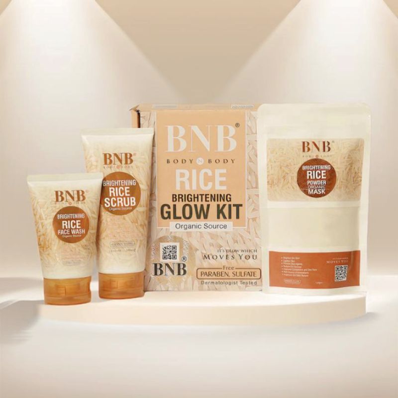 BNB 3 In 1 Rice Extract & Glow Kit (ORIGINAL) - Rice Face Wash + Rice Scrub + Rice Face Mask